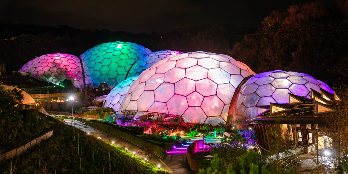 Biomes at Eden Project lit up for Christmas