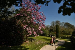 Visitors in the garden in spring at Lanhydrock Cornwall Credit John Millar CATA 300x200